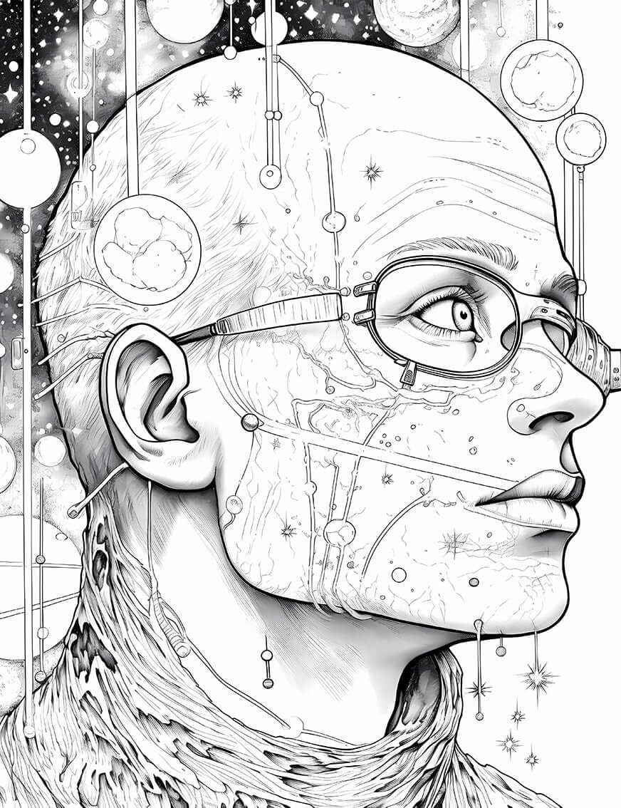 Cosmic Android Coloring Page | Sci-Fi Futuristic Portrait Printable ...