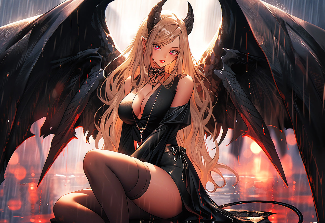 Dragon's Whisper: Anime Demon Girl with Dragons Art - Infinite Visibility