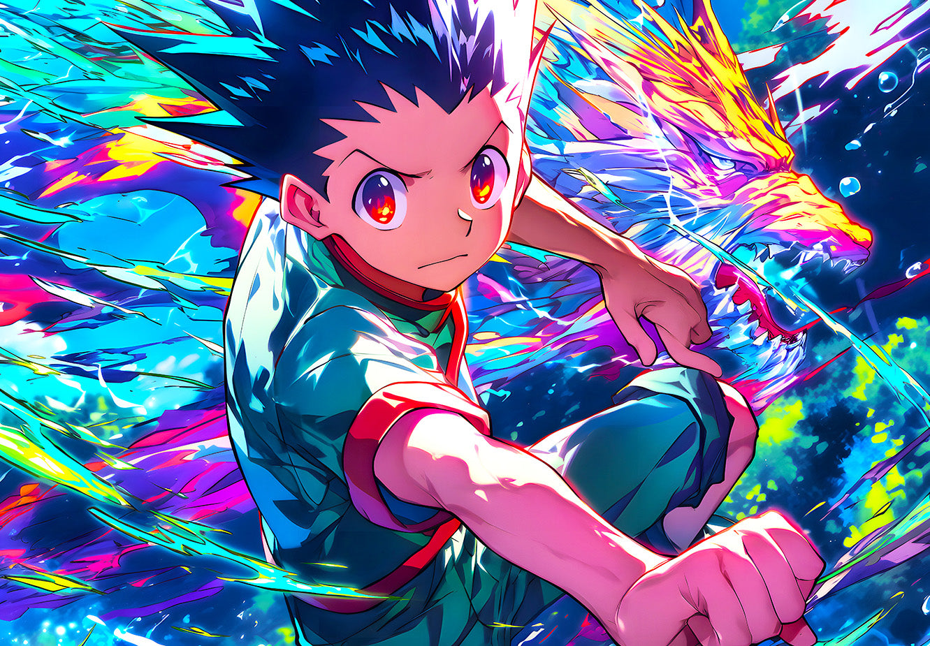 Dynamic Digital Art: Energetic Anime Character in Action | Infinite Visibility