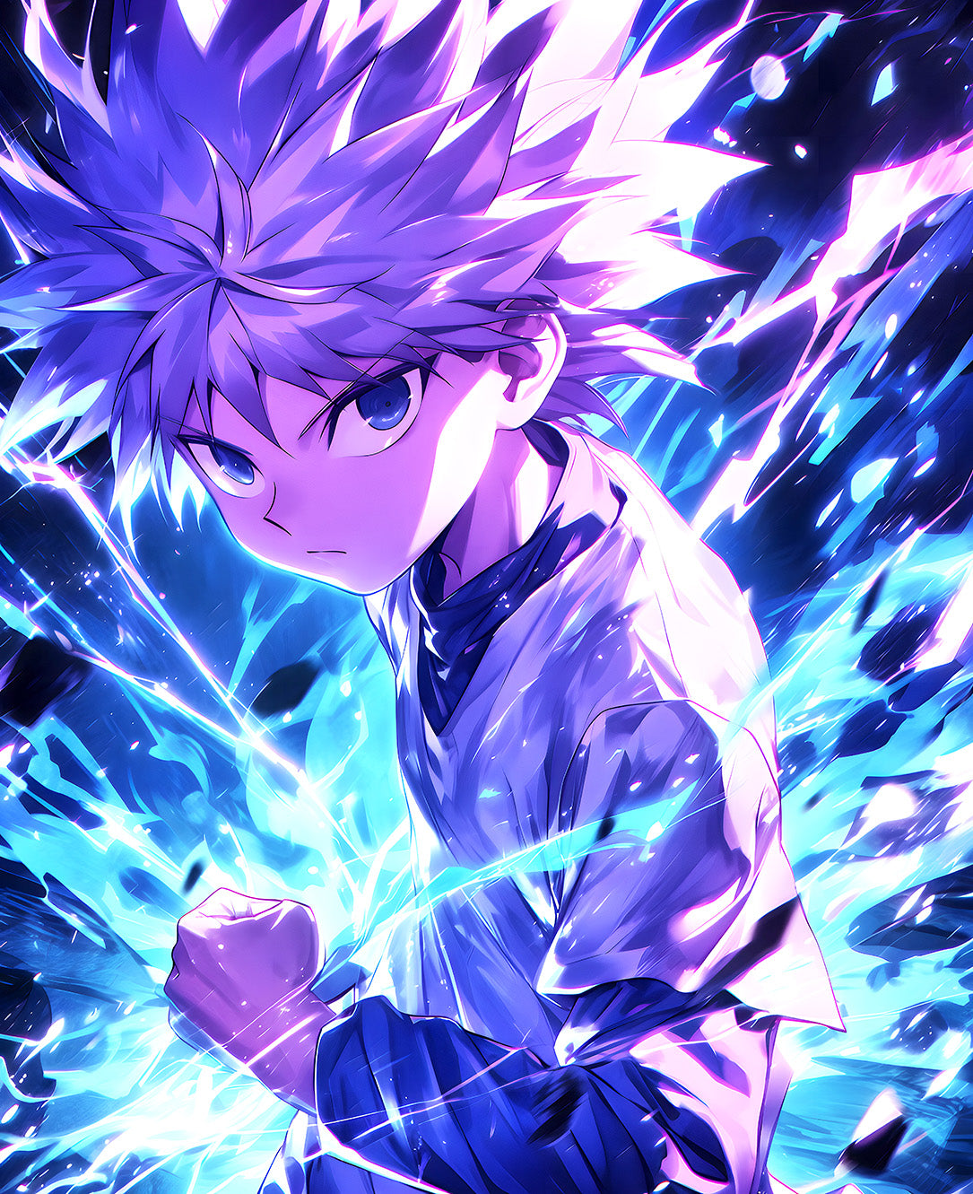 Electric Aura Fighter: Killua-Inspired Digital Artwork