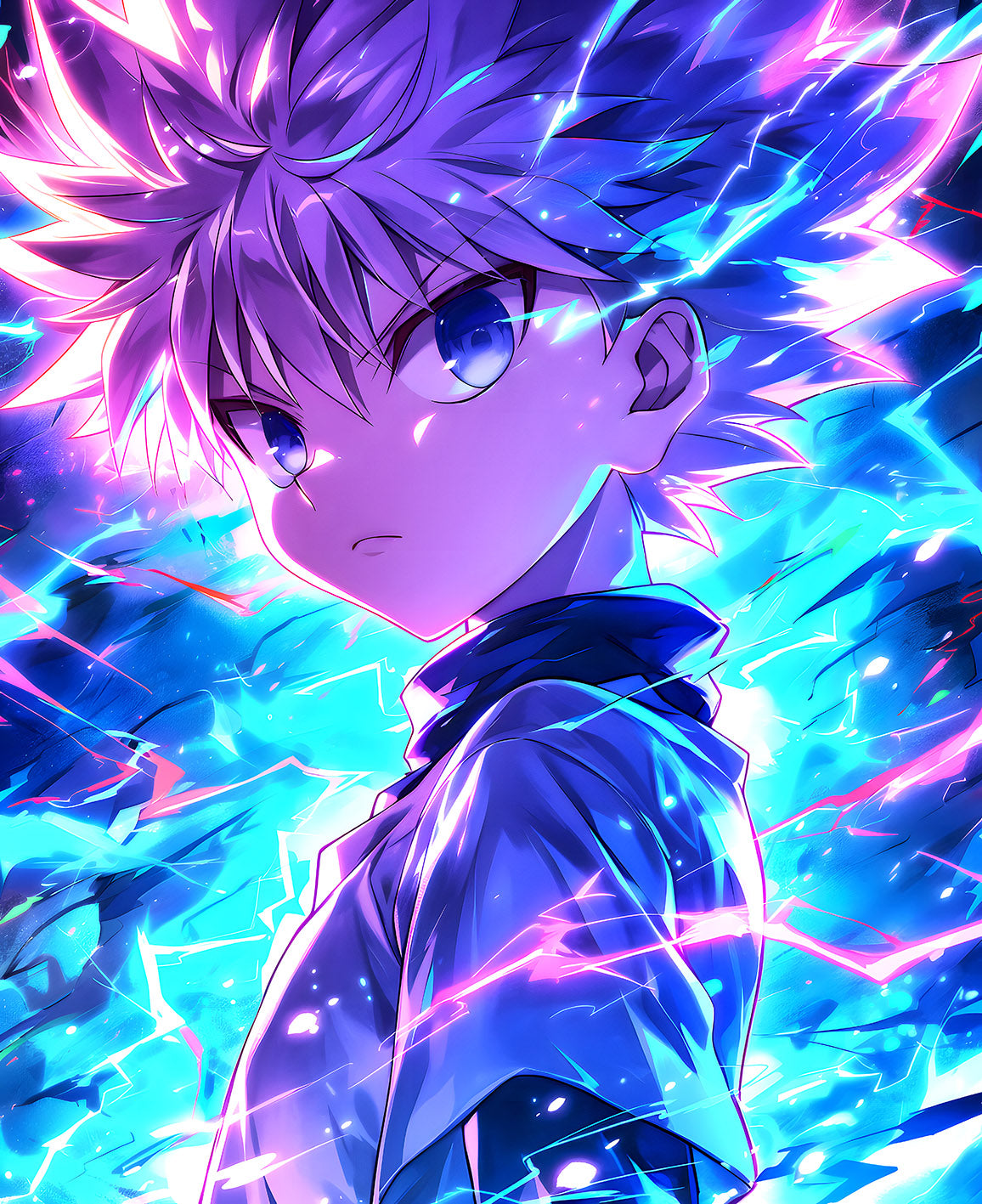 Electrifying Lightning Warrior Digital Art Download – Dynamic Anime-Inspired Killua Zoldyck Action Design