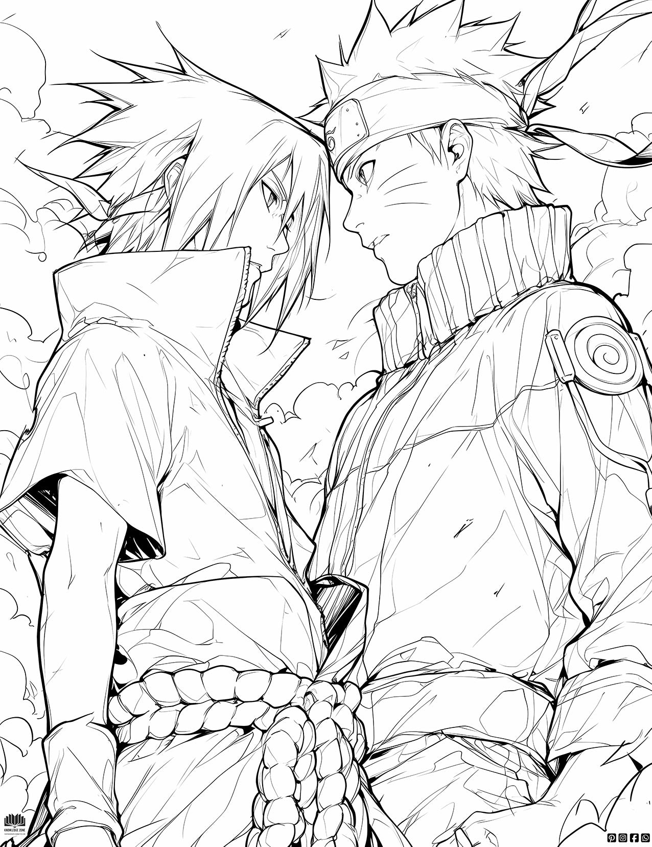 Engage in Epic Battle: Naruto vs. Sasuke Coloring page