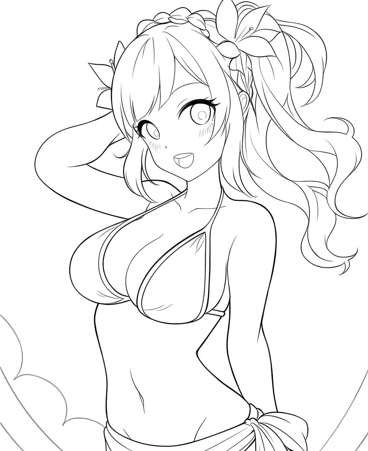 Floral Fun Anime Beach Coloring Page - Infinite Visibility