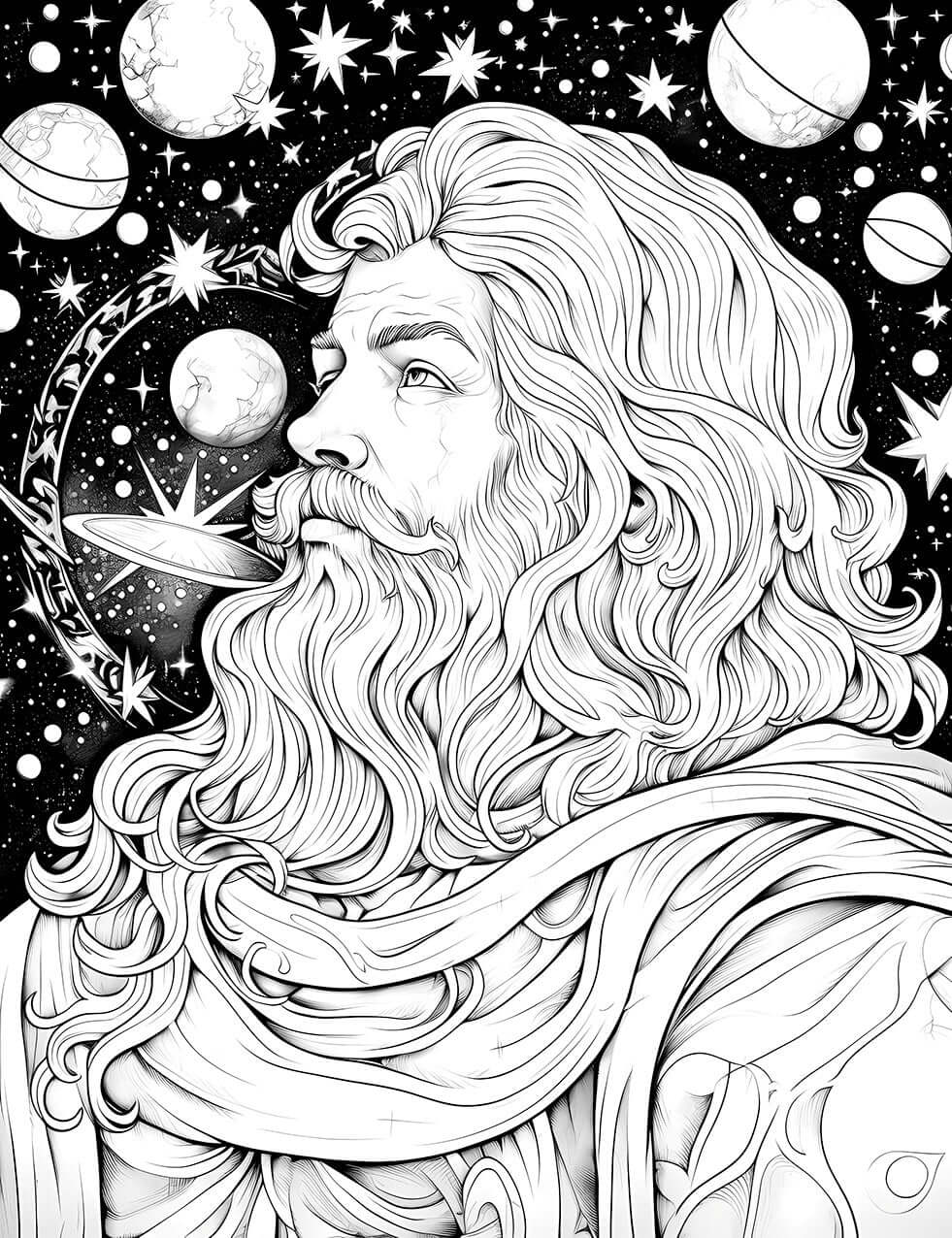 Galactic Patriarch Coloring Page | Printable Sci-Fi God Art