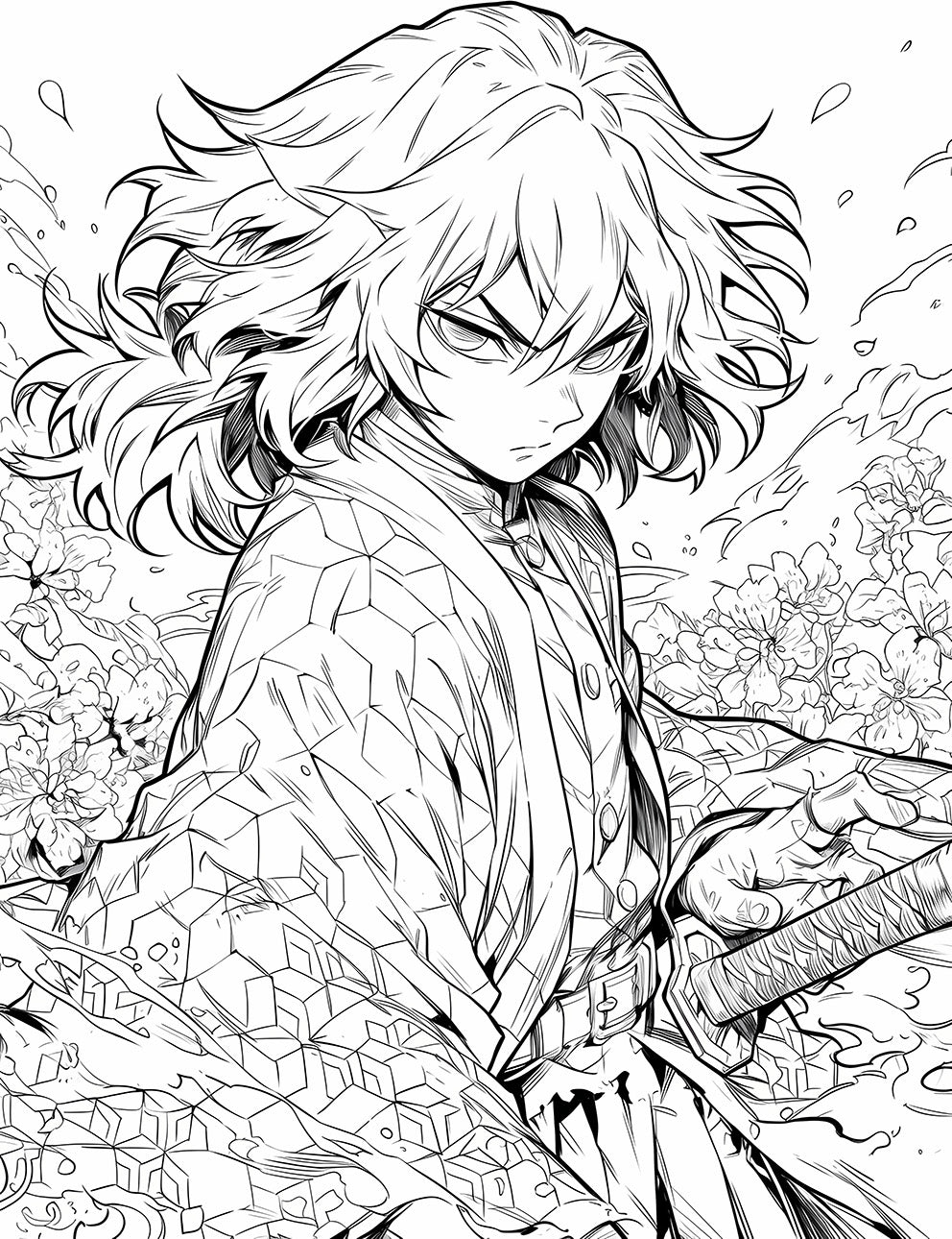 Giyuu Tomioka Coloring Page – Unleash Your Creativity with Demon Slayer's Water Hashira