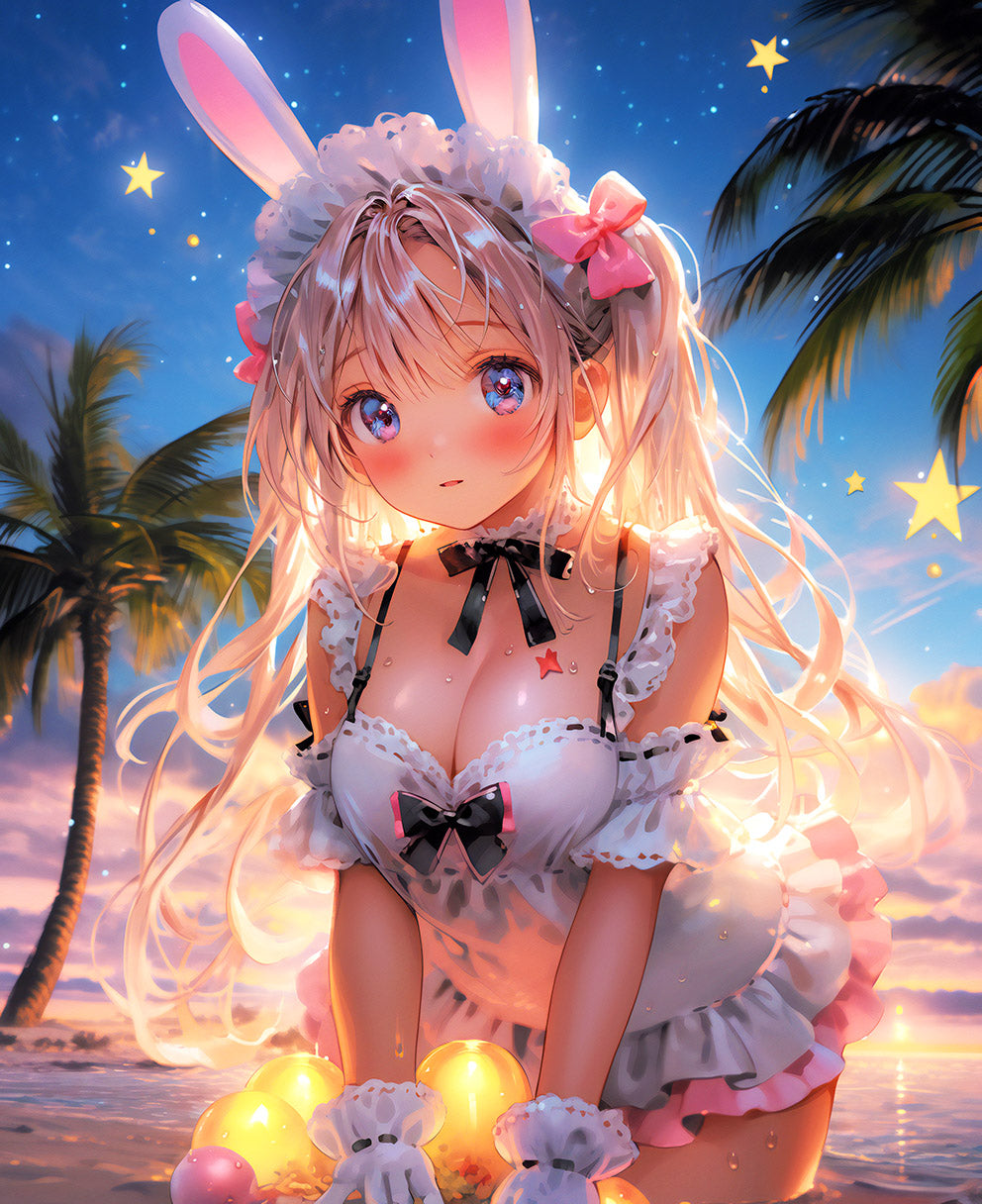 Glowtide Serenade: Anime Beach Bunny Lumina Digital Art - Infinite Visibility