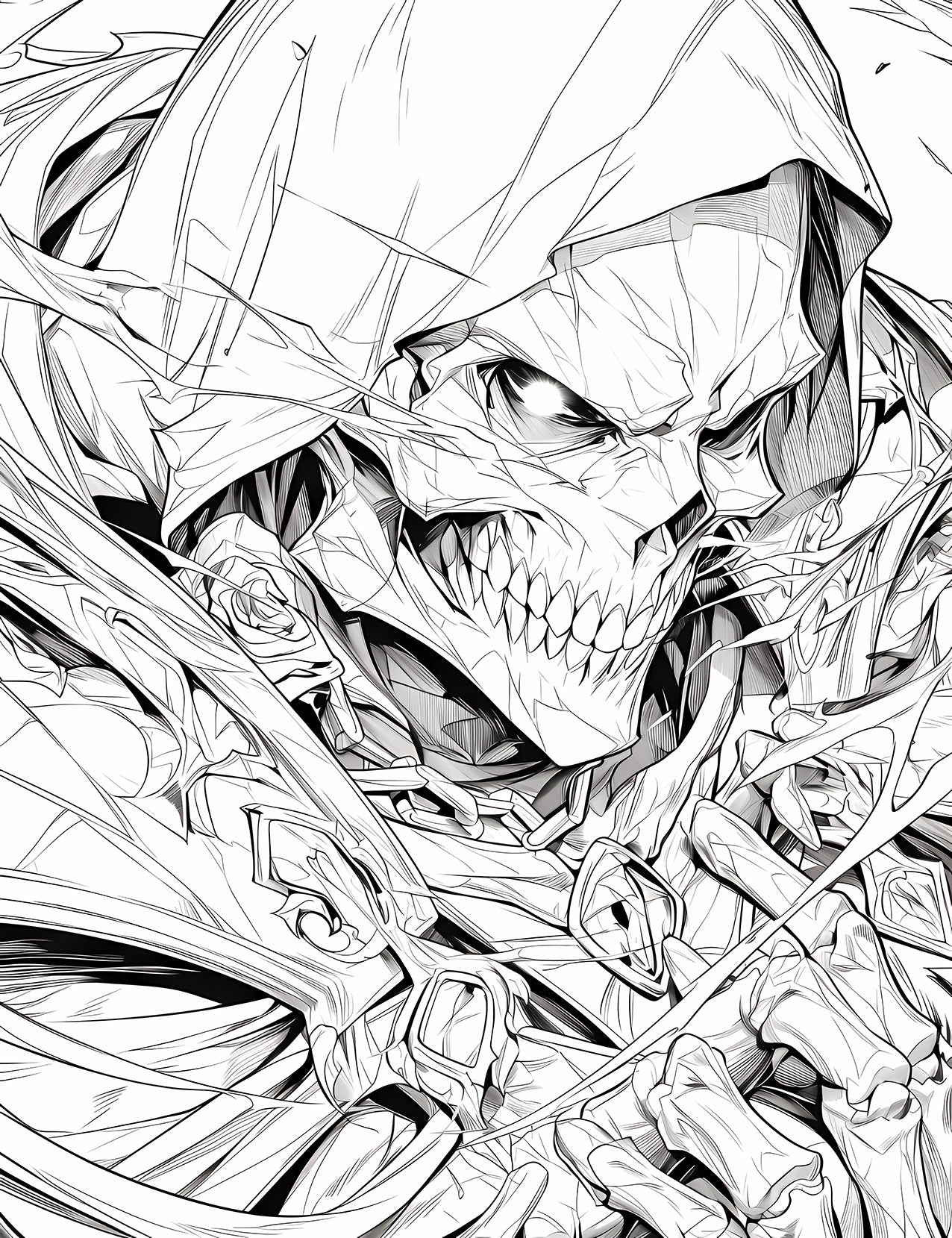 Grim Reaper's Gaze: Anime Skeleton Coloring Page | Infinite Visibility