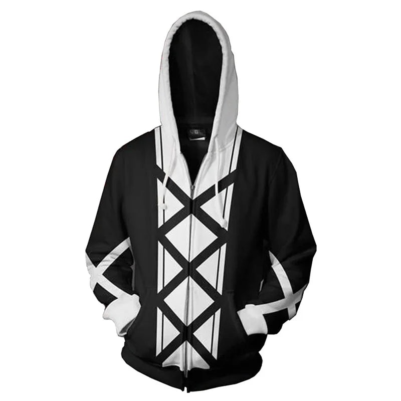 A premium Bleach Anime Hoodie featuring Kurosaki Ichigo and Kenpachi Zaraki graphic art, designed as a cozy cosplay sweatshirt.