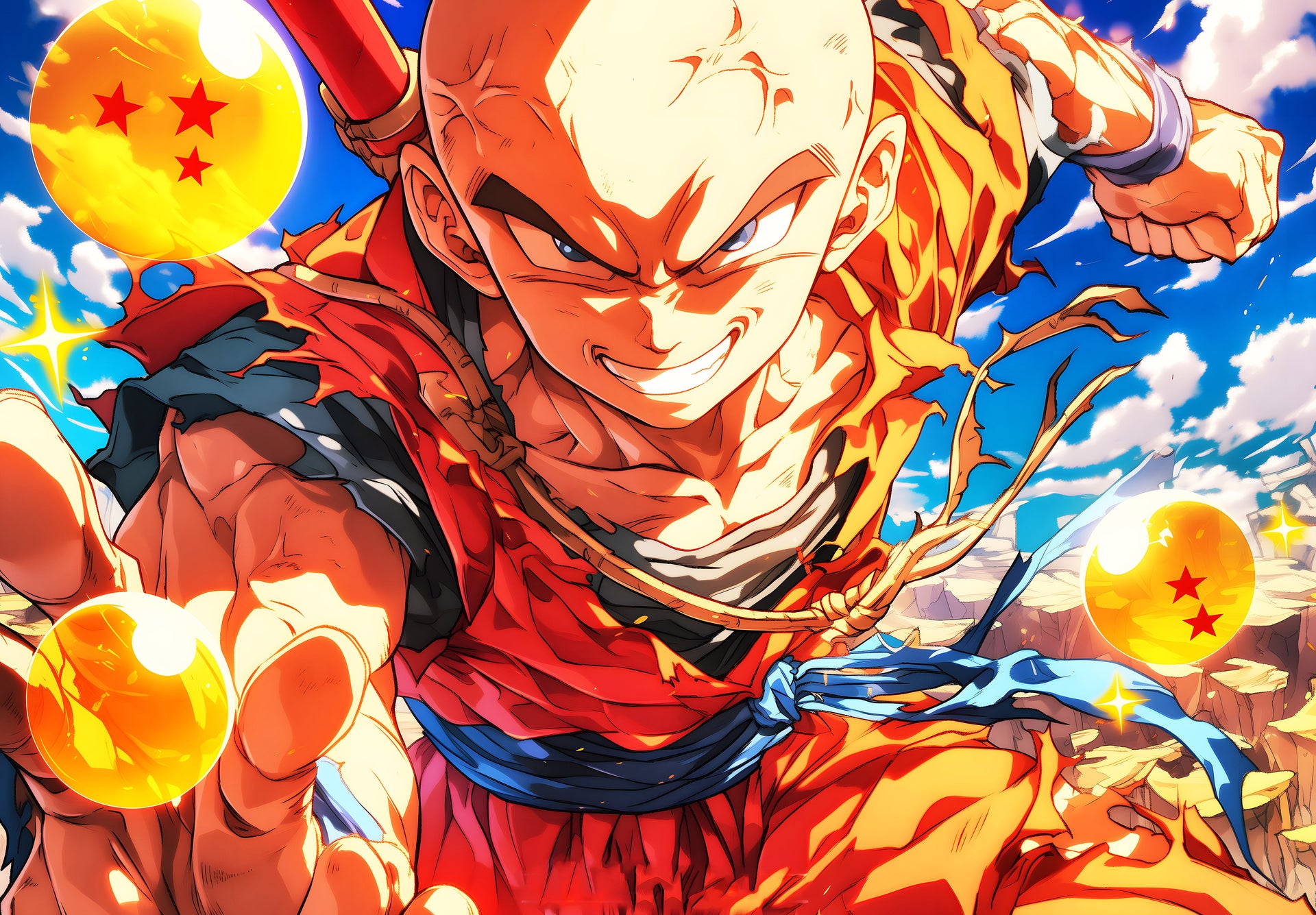 Krillin's Fiery Resolve: A Digital Art Tribute to the Dragon Ball Z Master