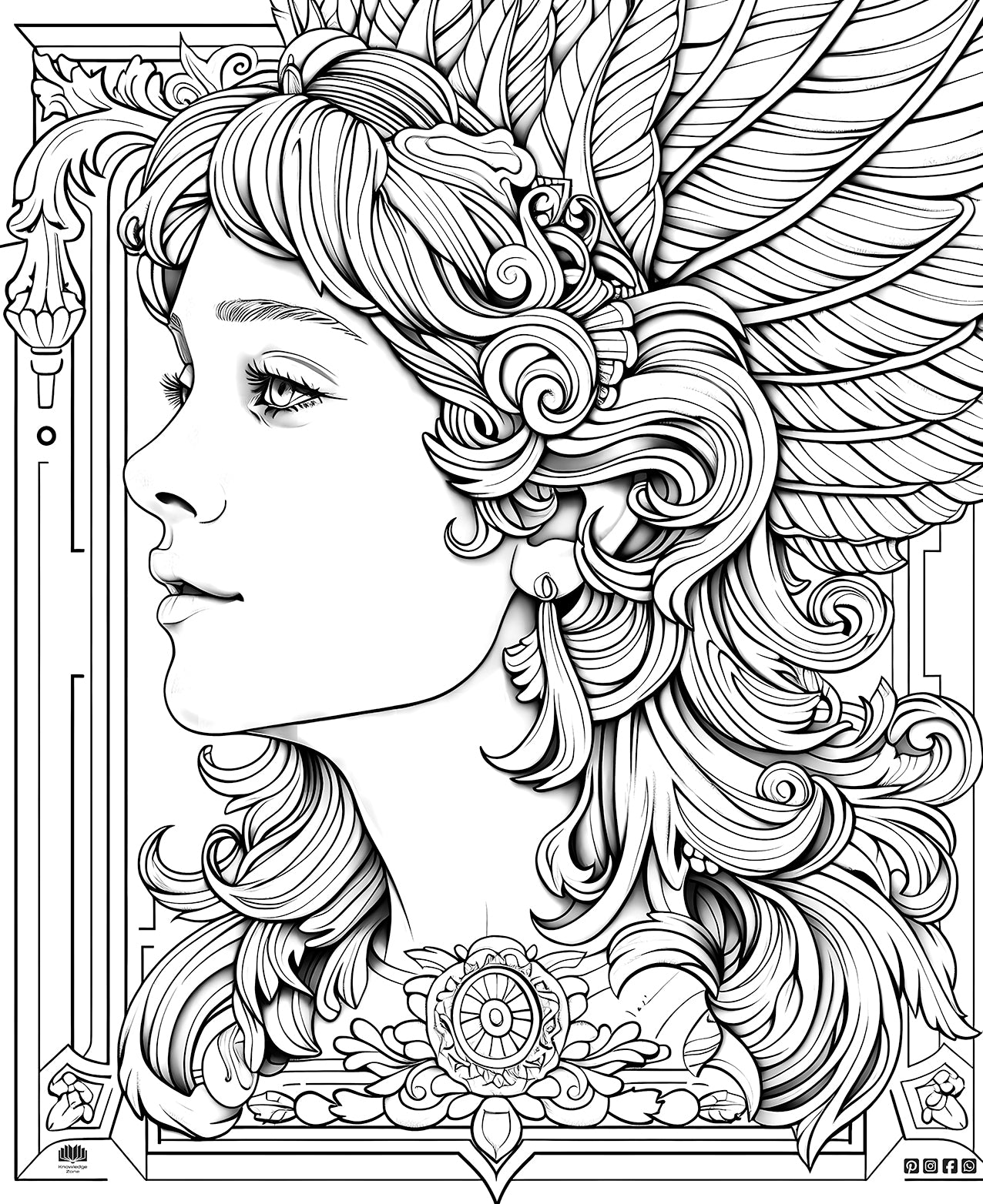 Intricate Beauty: Woman with Ornate Frame Coloring Page Challenge 🎨✨