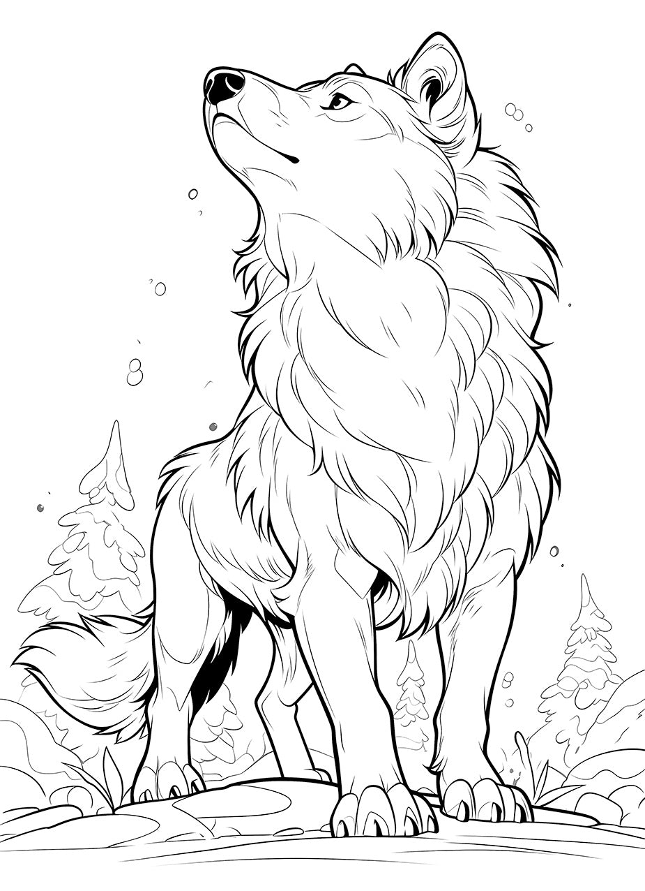 Majestic Wolf Winter Scene Coloring Page - Wild Fun! 🐺❄️ | Infinite Visibility