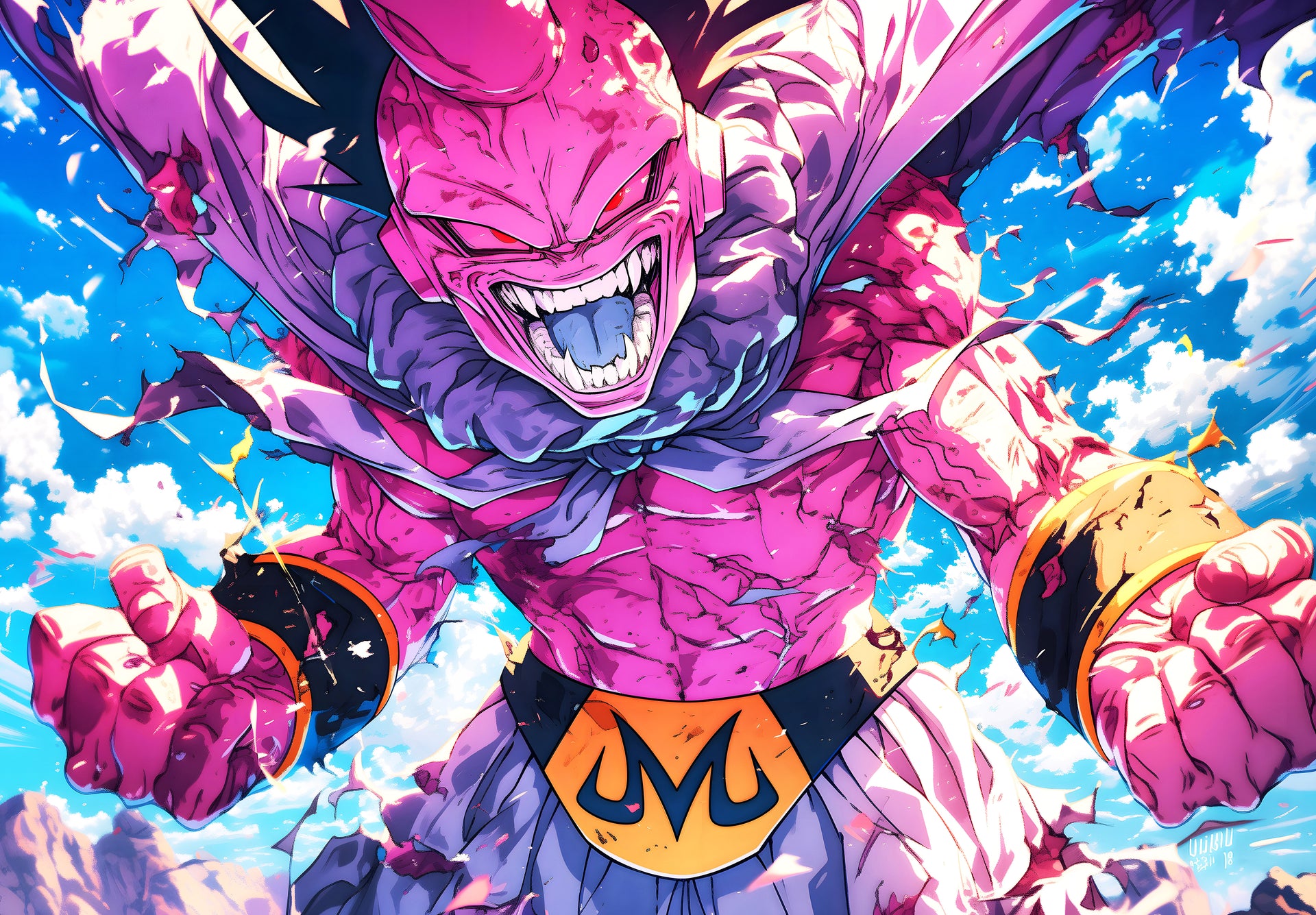 Majin Buu's Unleashed Fury: A Digital Art Tribute to the Dragon Ball Z Villain