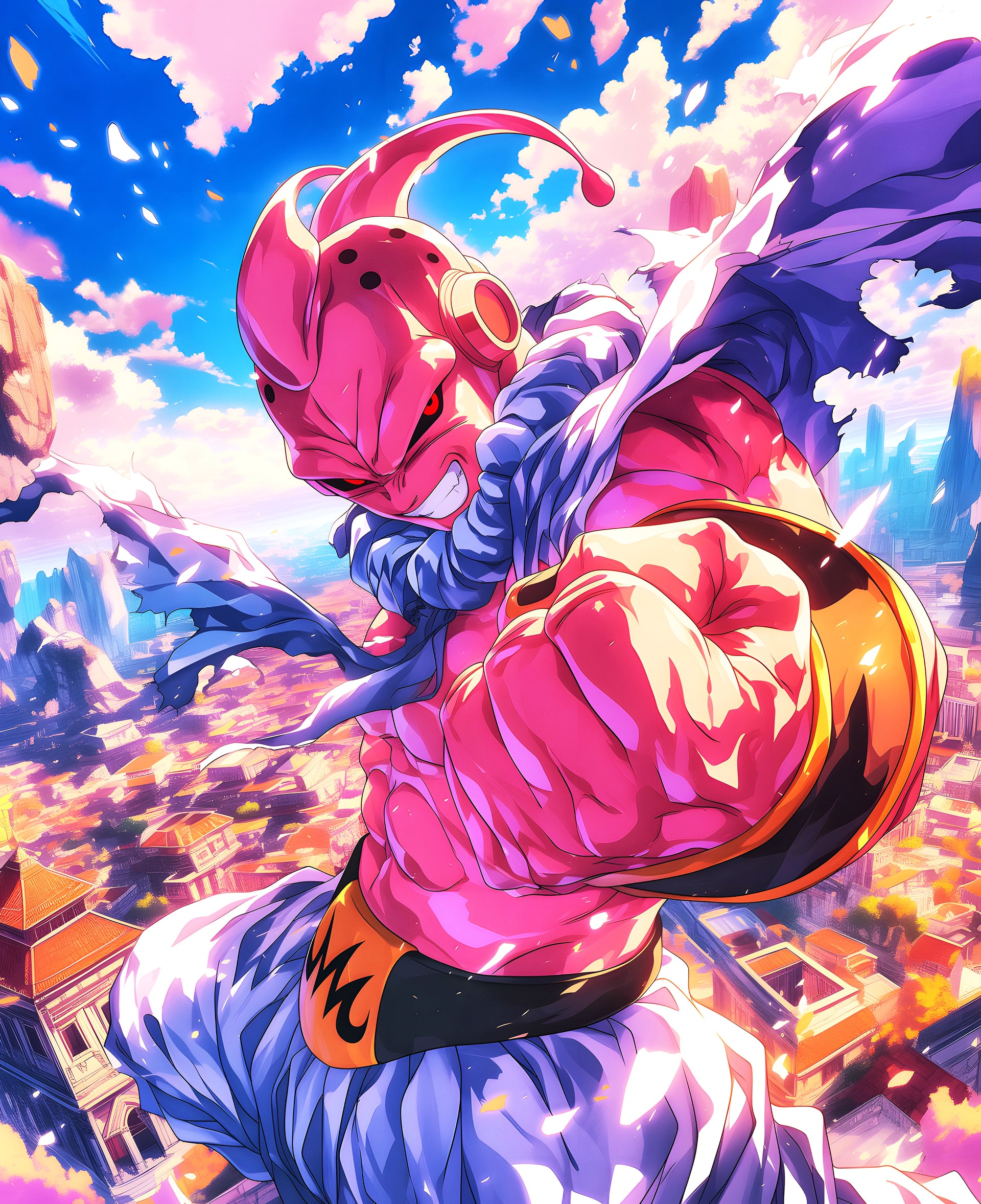 Majin Buu's Urban Dominance: A Digital Art Tribute to the Dragon Ball Z Villain