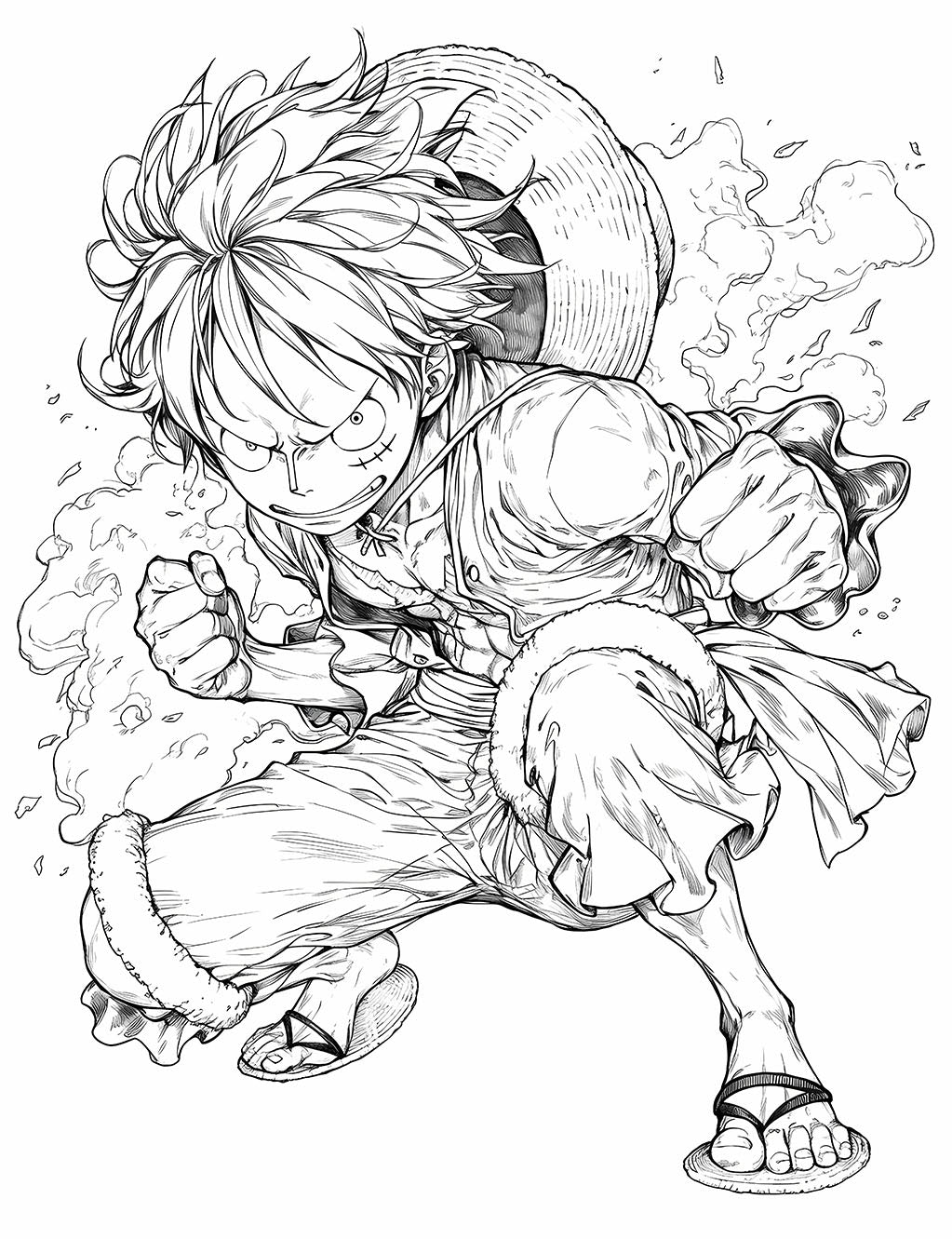 Monkey D. Luffy Coloring Page – Dynamic One Piece Illustration