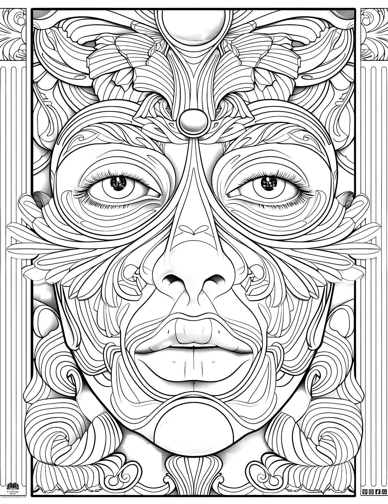 Monochrome Beauty: Free Woman's Face Coloring Page | Art Therapy