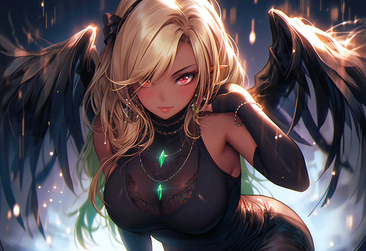 Onyx Wings: Alluring Anime Demon Girl Art - Infinite Visibility