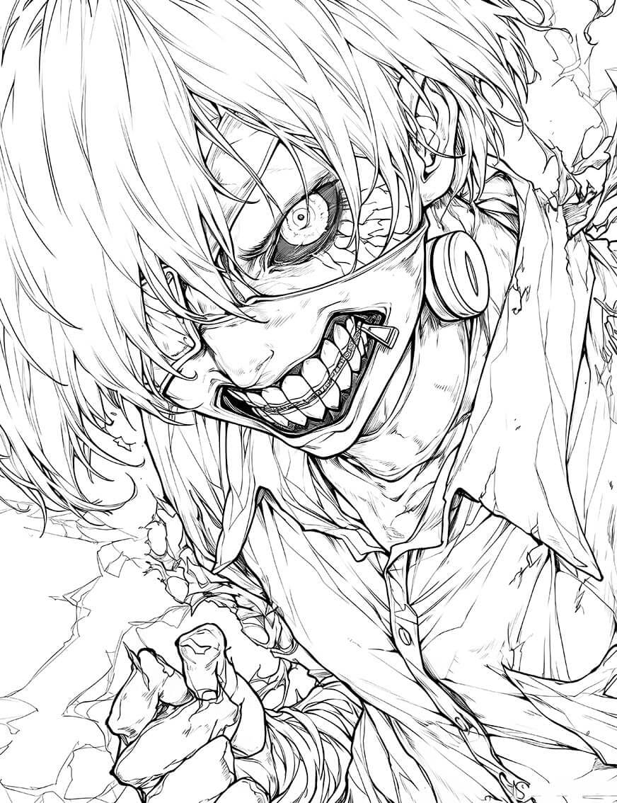 Piercing Ghoul Eye: Kaneki Intense Close-Up Coloring Page - Instant Download