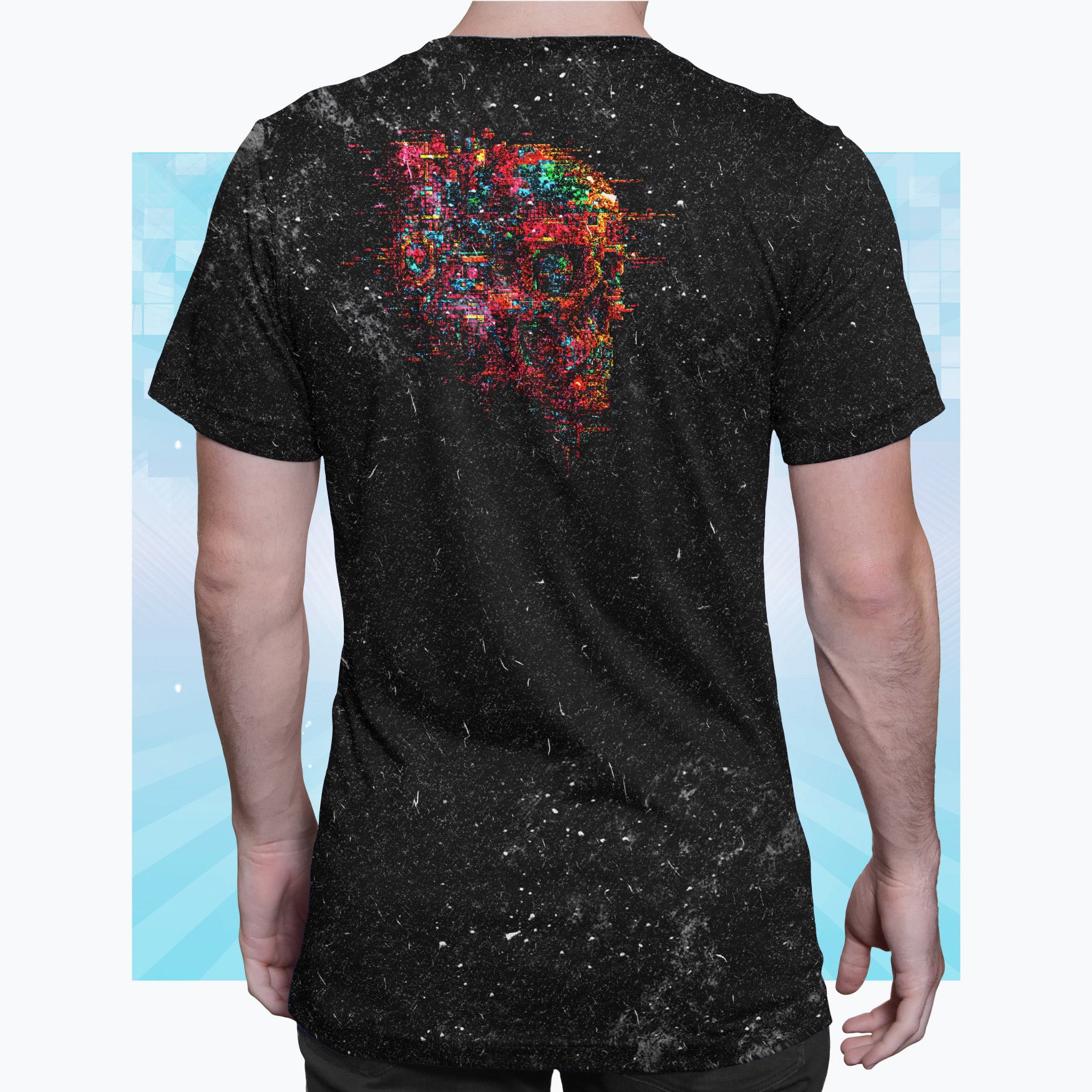 Pixelated Power: Cyborg Skull Art - A Blast from the Retro-Tech Future Unisex Cut & Sew Tee (AOP)