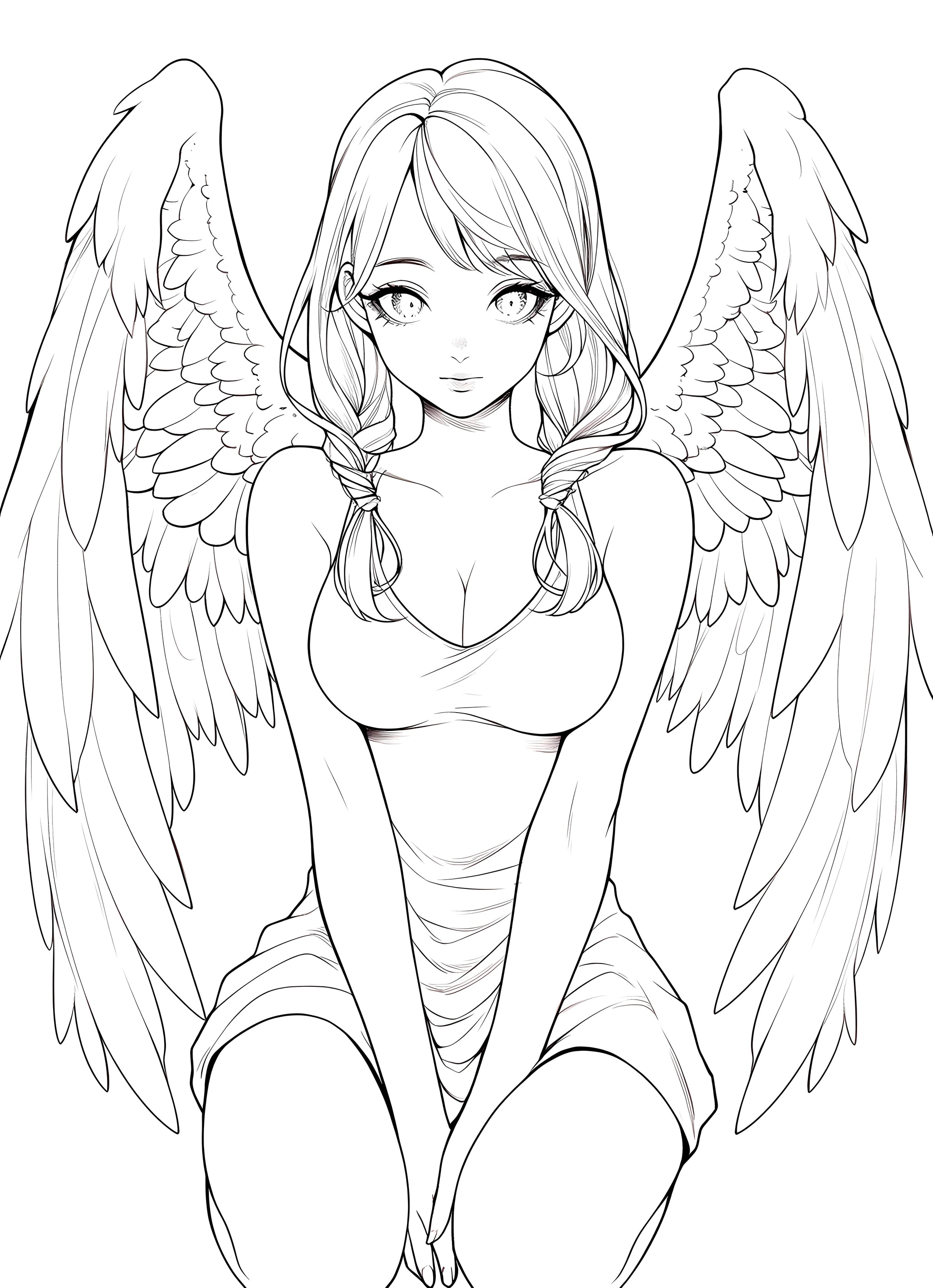 Printable Coloring Pages for Adults: Angelic Women | Waifus Art | Infinite Visibility