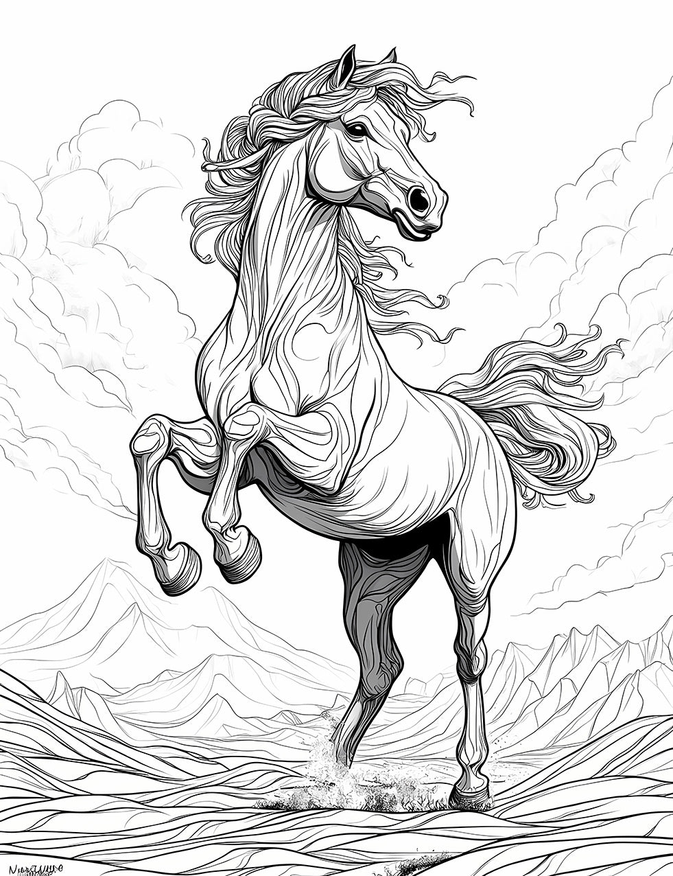 Rearing Horse Adult Coloring Page - Infinite Visibility