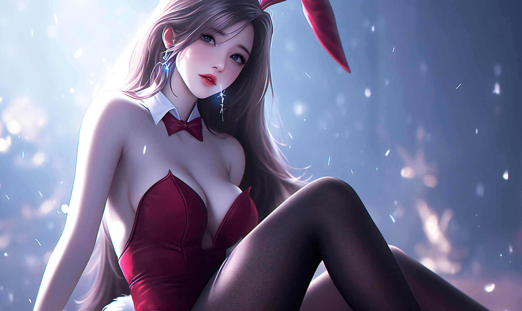 Alluring Anime Bunny digital art in a ruby red outfit, perfect for wallpapers and prints. Captivating design by Infinite Visibility.
