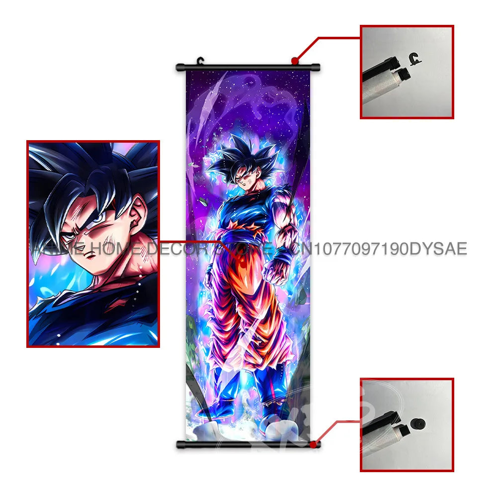 High-definition Dragon Ball Posters hanging scroll wall art featuring Son Goku, Vegeta, and Frieza printed on canvas for home decor.