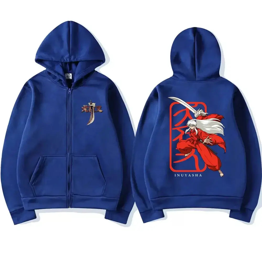 A unisex Japanese Anime Inuyasha Graphic Zipper Hoodie, an oversized fashion jacket coat for men and women.