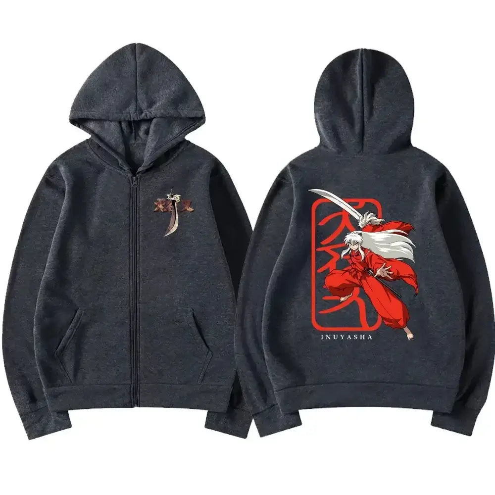 A unisex Japanese Anime Inuyasha Graphic Zipper Hoodie, an oversized fashion jacket coat for men and women.