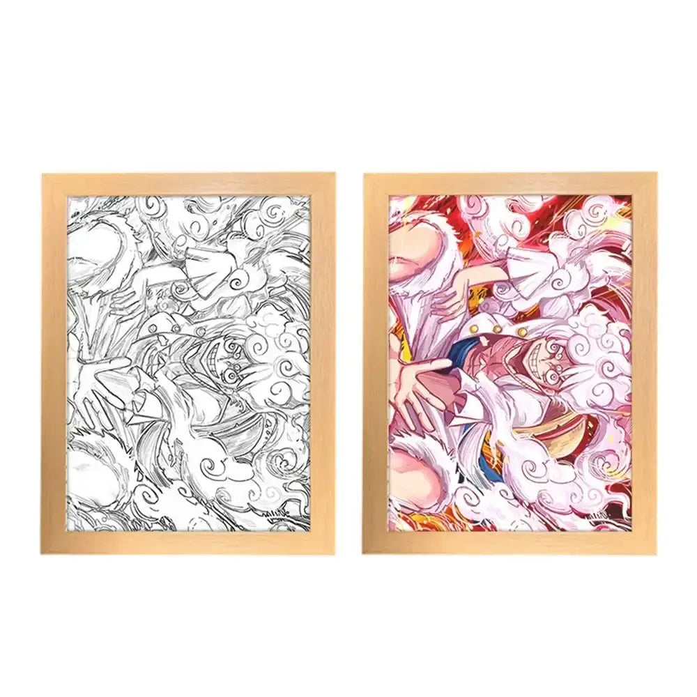 A creative One Piece Photo Frame Night Light displaying anime characters Luffy and Zoro, serving as a bedside decoration painting.