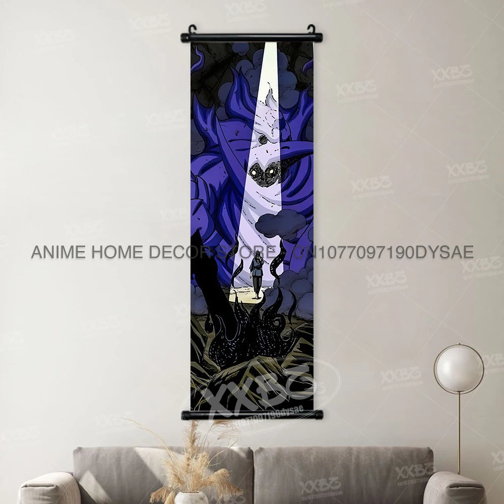 High-definition Naruto Posters hanging scroll featuring Uzumaki Naruto, Uchiha Sasuke, and Madara for anime home wall decoration.