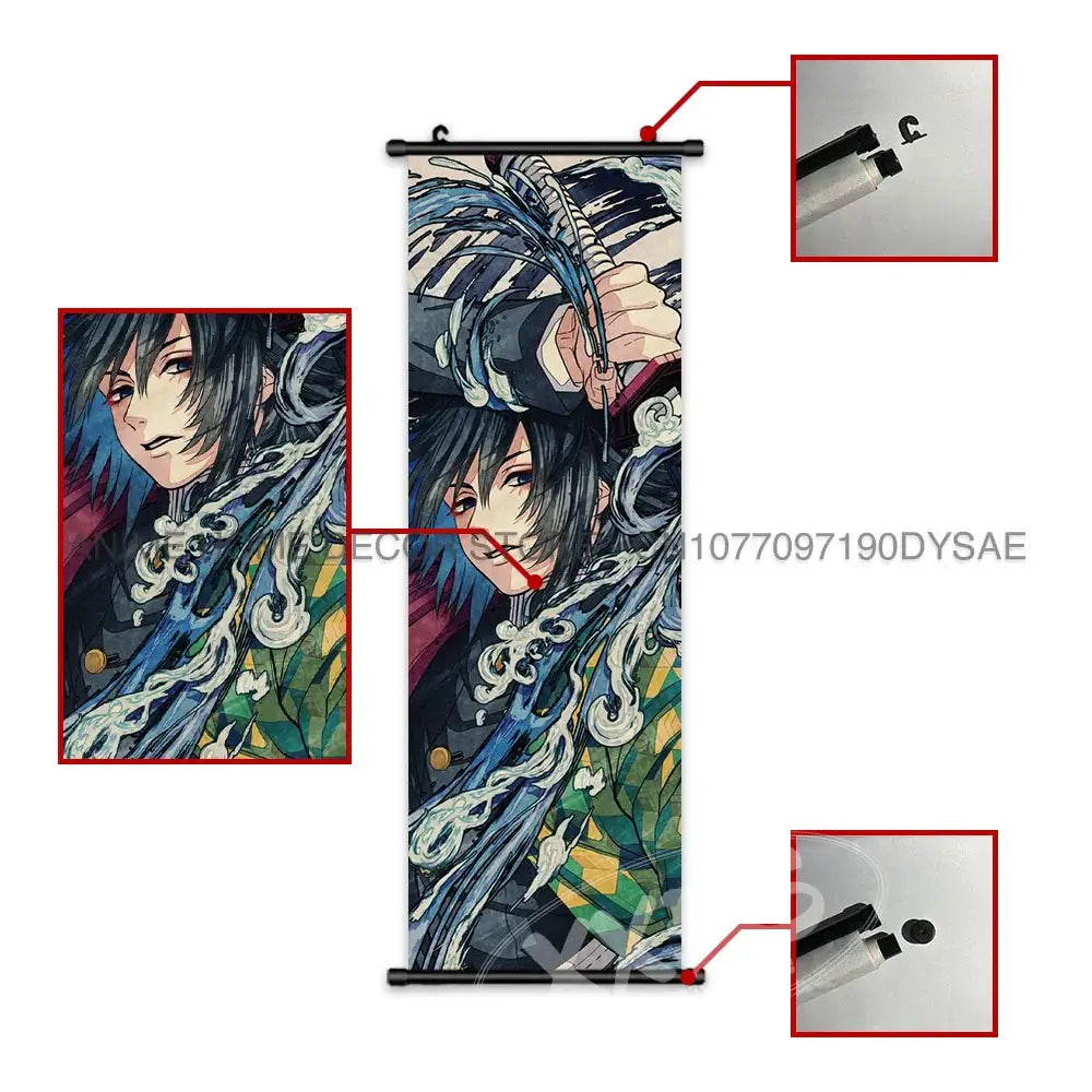 High-quality Demon Slayer Posters wall art scrolls featuring Hashira Kanroji Mitsuri, Iguro Obanai, and Tokitou Muichirou for home decor.