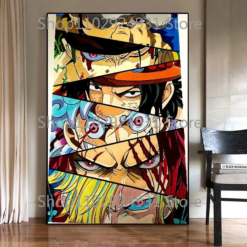 A colorful creative One Piece Luffy Zoro Poster printed on high-definition canvas, displayed as modern home wall art decoration.