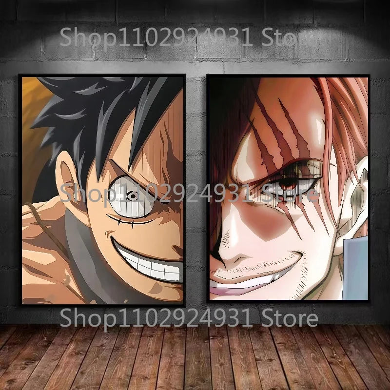 A colorful creative One Piece Luffy Zoro Poster printed on high-definition canvas, displayed as modern home wall art decoration.