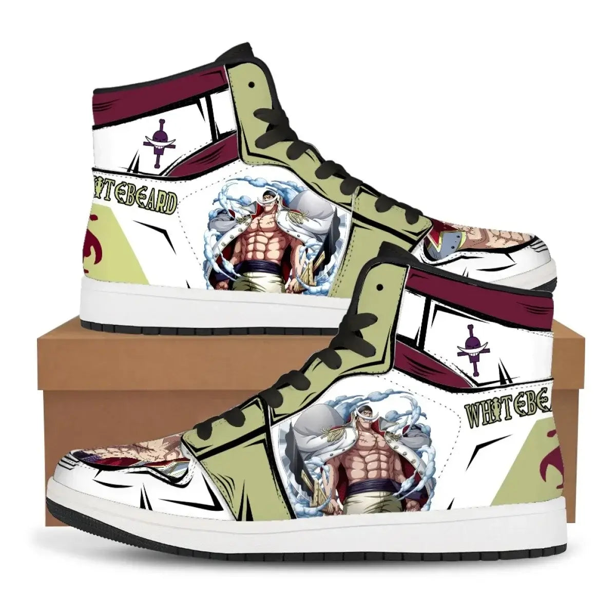 A pair of custom One Piece Basketball Shoes featuring anime designs of Luffy and Zoro, suitable as unisex sneakers.
