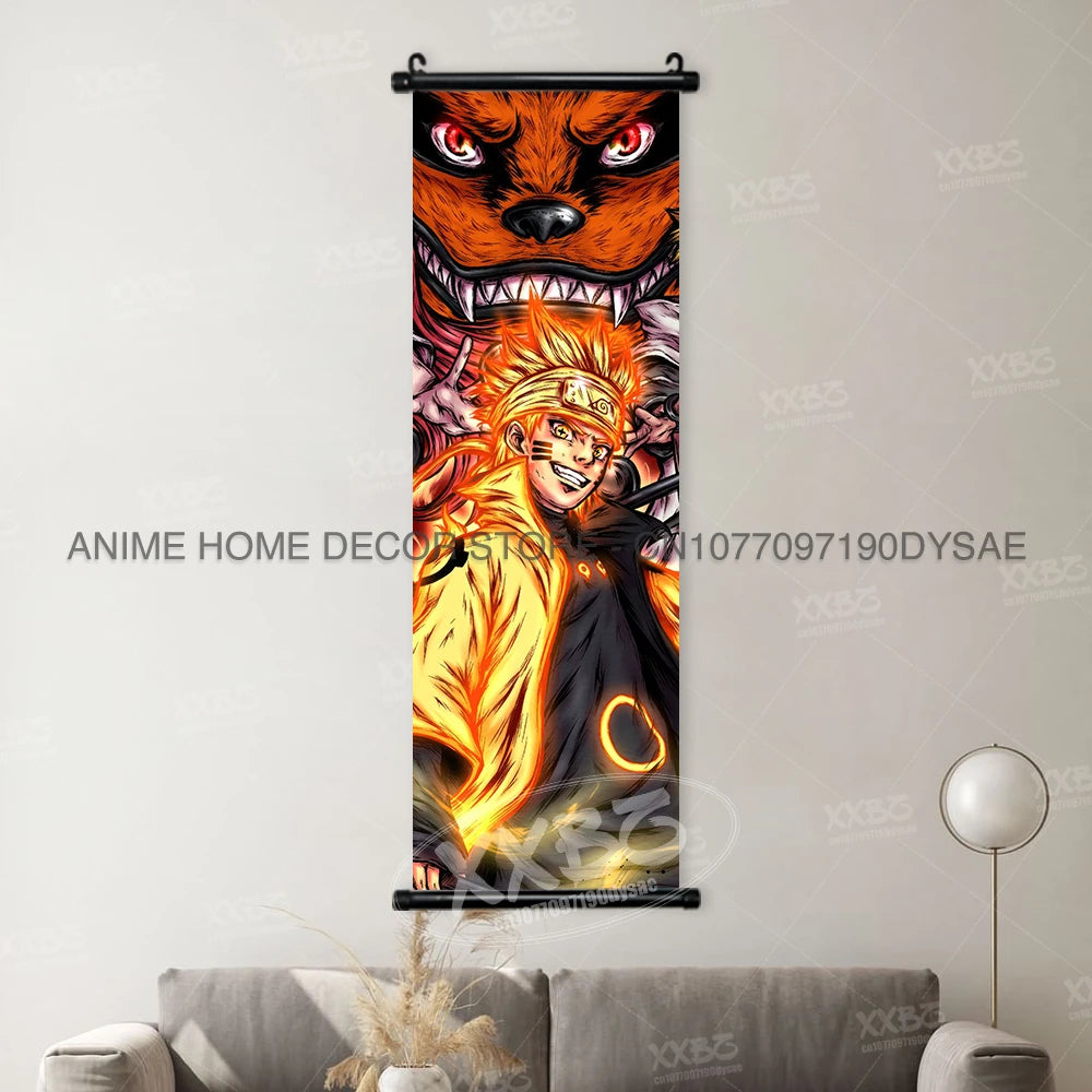 High-definition Naruto Posters hanging scroll featuring Uzumaki Naruto, Uchiha Sasuke, and Madara for anime home wall decoration.