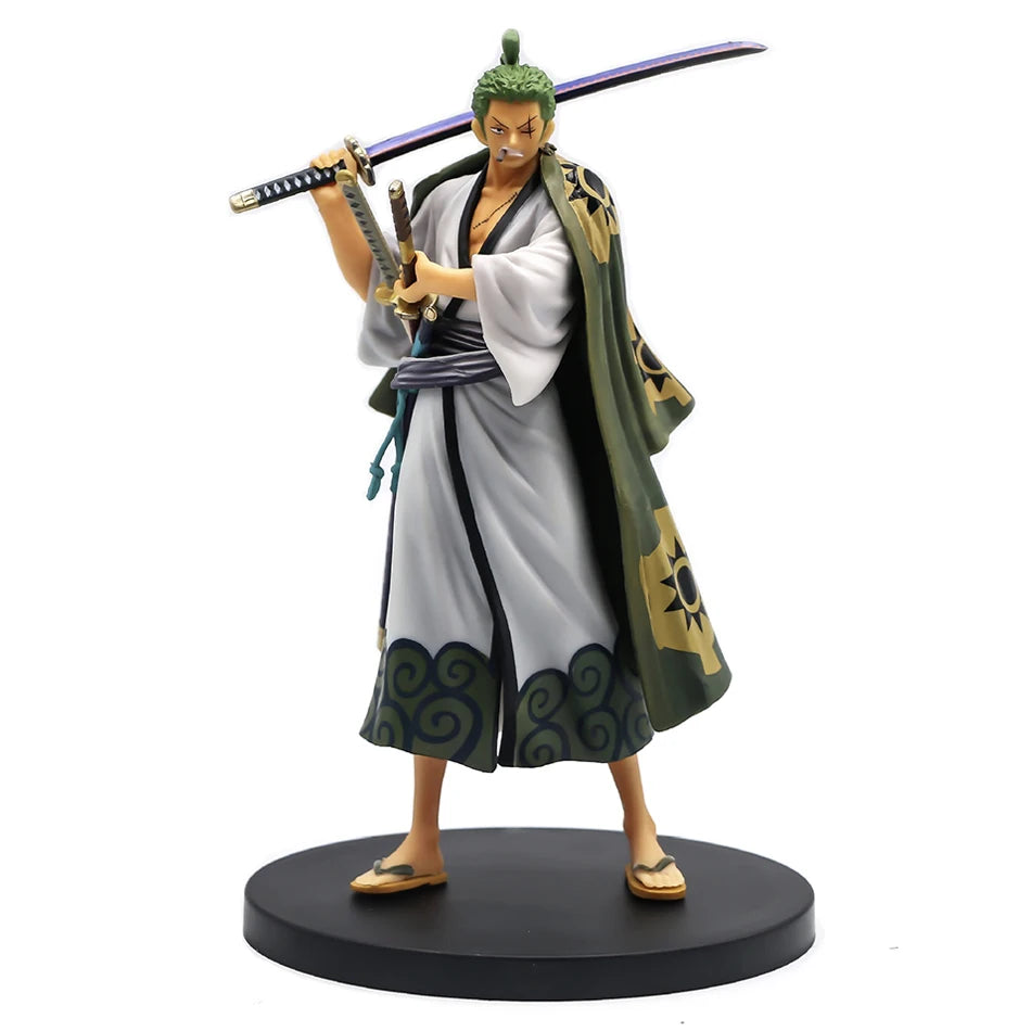 A 10cm One Piece Zoro Figure PVC action model displaying Roronoa Zoro in his Three-Blade Sa-Maximum stance for anime collections.