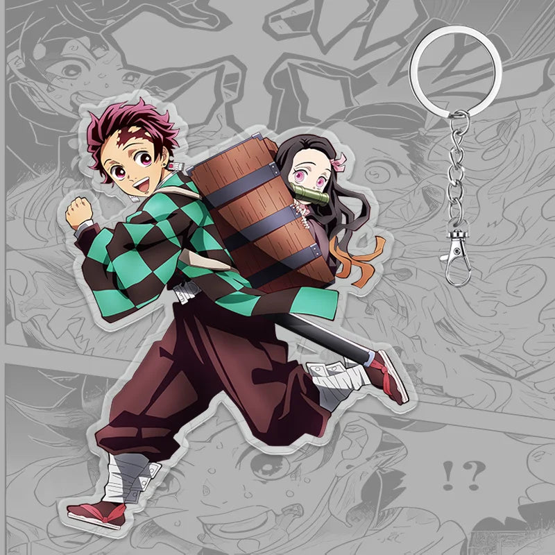 A 6cm Demon Slayer Keychain made of acrylic featuring a cute Tanjiro Kamado anime character, used as a bag pendant or key ring.