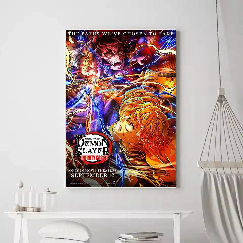 High-quality Demon Slayer Infinity Castle Poster printed on durable canvas, featuring the 2025 Movie Arc and Hashira battle wall art.