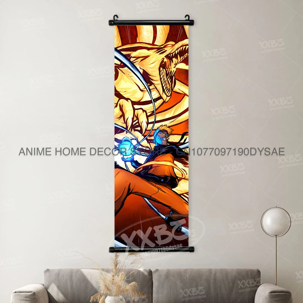 High-quality Uzumaki Naruto Posters wall art scroll featuring Sasuke Uchiha, Madara, and Might Guy for anime home decor.