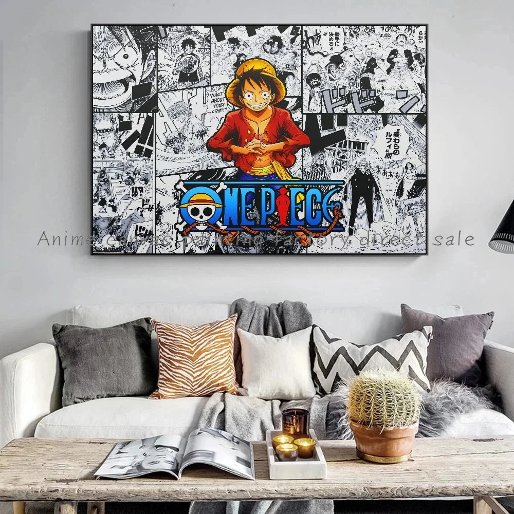 A high-definition One Piece Luffy Zoro Poster printed on canvas, displaying the anime characters Monkey D. Luffy and Roronoa Zoro for wall decoration.