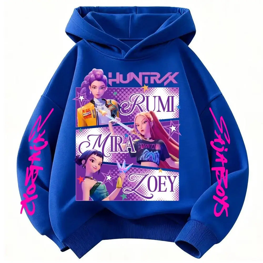 A fashionable KPop Demon Hunters Hoodie featuring the Huntrix design, a spring and autumn sweatshirt for boys and girls.