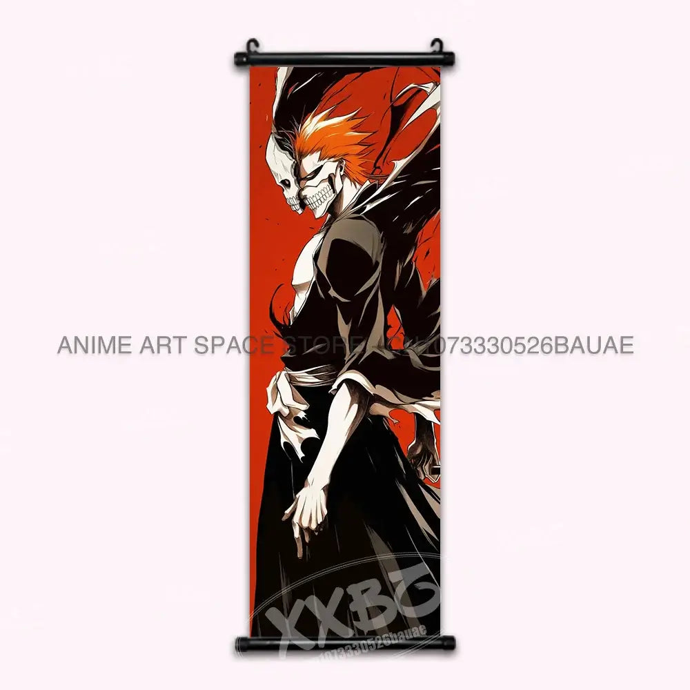 High-quality Bleach Anime Posters Japanese hanging scroll featuring Kurosaki Ichigo and Kuchiki Rukia printed on durable canvas for home decor.