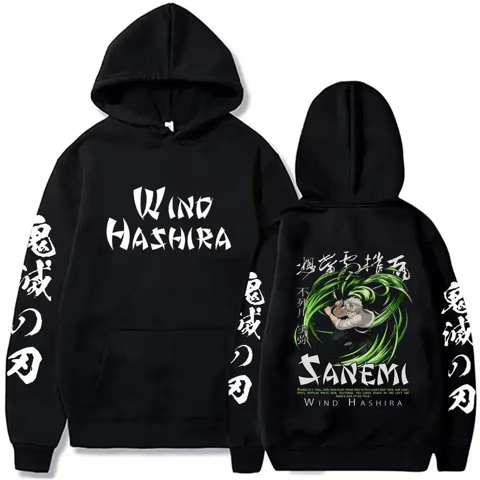 A street retro unisex Demon Slayer Uzui Tengen Hoodie with an anime character print for autumn and winter.