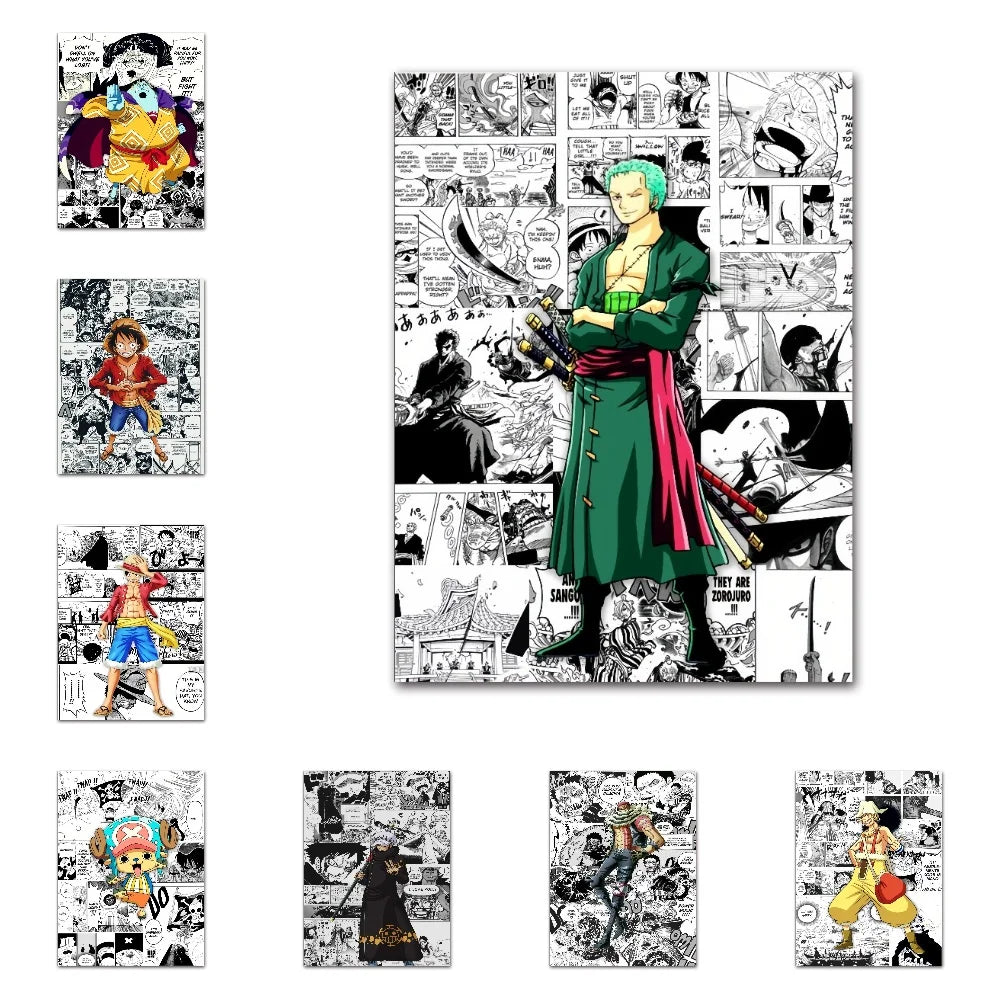 A classic cartoon style One Piece Luffy Zoro Poster printed on high-definition canvas, perfect for decorating a living room, corridor, or child's bedroom.