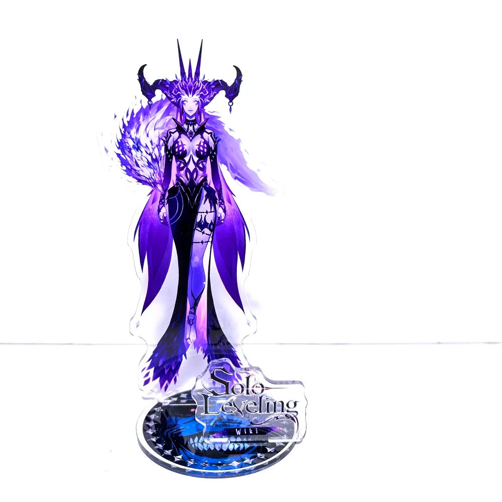 A high-definition 15cm Solo Leveling Acrylic Stand featuring Sung Jinwoo, Sung Jin Ah, and Yoo Jin Ho anime action figures for desk decoration.