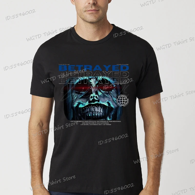 A vintage black Solo Leveling Anime T-Shirt featuring a funny Sung Jinwoo graphic print, available in sizes S to 4XL for men and women.