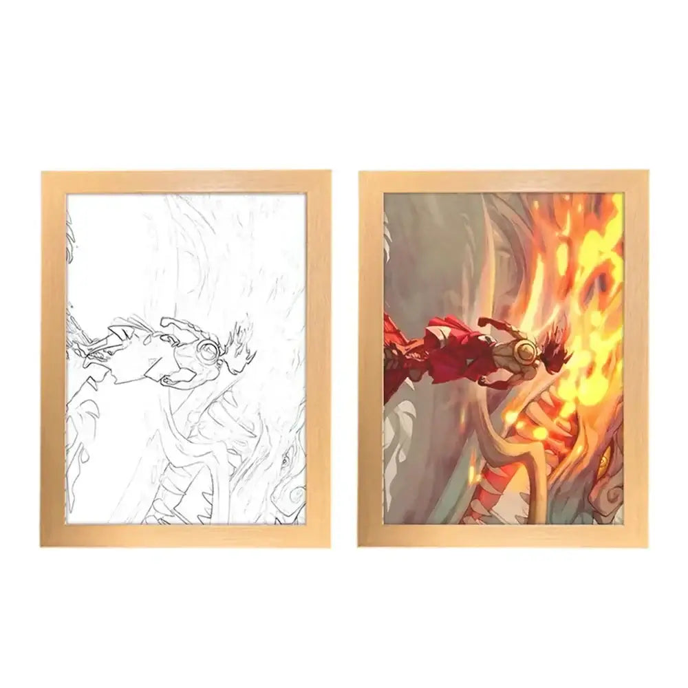 A creative One Piece Photo Frame Night Light displaying anime characters Luffy and Zoro, serving as a bedside decoration painting.