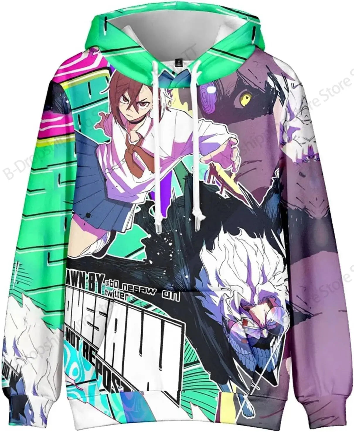 An oversized Anime Dandadan 3d Print Hoodie with a long sleeve design, suitable as a graphic coat or costume for men, women, and boys.