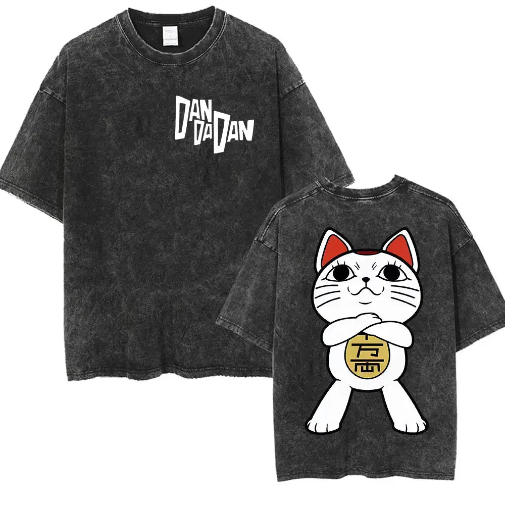A unisex vintage washed Japan Anime Dandadan Okarun Graphic T Shirt made from high-quality cotton for streetwear fashion.