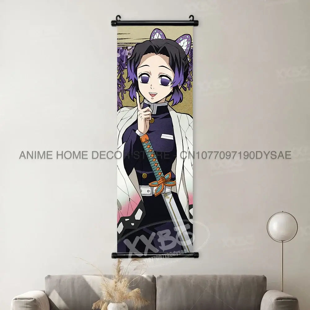 High-quality Demon Slayer Posters wall art scrolls featuring Hashira Kanroji Mitsuri, Iguro Obanai, and Tokitou Muichirou for home decor.